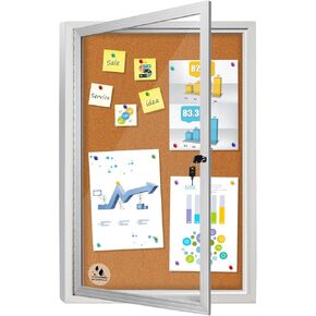 Lockable Outdoor Enclosed Bulletin Board, Weatherproof Cork Noticeboard with Locking Door, Wall-Mounted Aluminum Framed Display Case for Messages,70x36 in