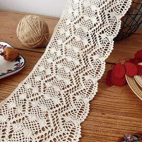20 Feet Hollow out Lace Trim Fabric 6.3 Inch Width Crochet Lace Ribbon Accessories for Sewing, DIY, Crafts, Clothing Applique, Handmade Table Runner, Placemat, Bridal Wedding Decor, Beige