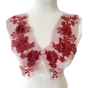 PEPPERLONELY 1 Pair Lace Big 3D Flower Wedding Dress Patch Embroidered Sew On Applique Lace Trim, 28 x 13cm, Dusty Rose in Kuwait