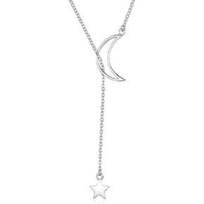 Lariat Y Necklace Crescent Moon Star 925 Sterling Silver for Women Teens Dainty Layered Long Chain Pendant Personalist Jewelry Friends