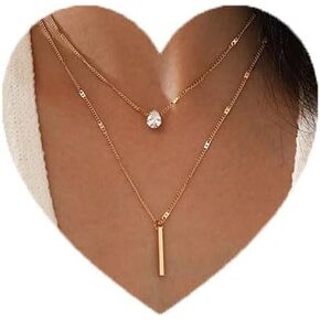 LUXCASTLE Bar Layered Necklace Simple Drop Pendant Necklace Double Necklaces Dainty Gold Choker Necklace Fashion Jewelry for Women