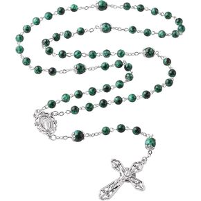 قلادة مسبحة كاثوليكية من الخرز الزجاجي مقاس 6 مم مع ميدالية مريم العذراء وصليب in Kuwait