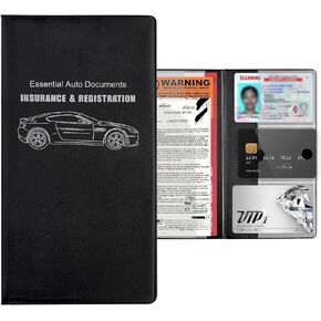 Registration Insurance Holder, 5.2"×9.6" Insurance Card Auto Document Organizer with Sticky Shut, Waterproof Leather Paperwork License Glove Box Wallet Case, Car Accessories (Blue)