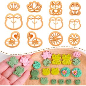 Puocaon Summer Polymer Clay Cutters - 12 Pcs Clay Cutters for Polymer Clay Jewelry, Frog Clay Jewelry Cutters, Lotus Leaves Polymer Clay Cutters for Earrings, Swan Swimming Pool Tools Clay Cutters