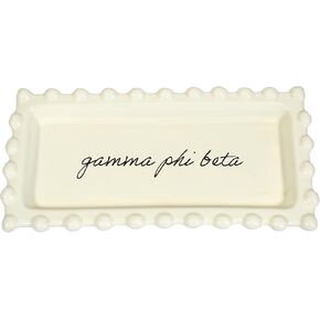 Sorority Shop Gamma Phi Beta Jewelry Dish - Rectangular Gloss Finish Ceramic tray with Sorority Name in Cursive Script, Multi-Function Ceramic Ring Dish, Ideal for Jewelry and Keys