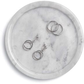 Natural Marble Stone Decorative Tray Round Plates Jewelry Ring Bracelets Dish Holder for Counter, Vanity, Dresser, Nightstand or Desk, Circular (Small, Diameter 5.5", Grey)