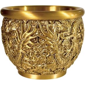 Golden Brass Treasure Bowl Feng Shui Offering Bowl Chinese Style Wealth Basin Good Lucky Porsperity Table Centerpieces Home Office Decorations for Friends