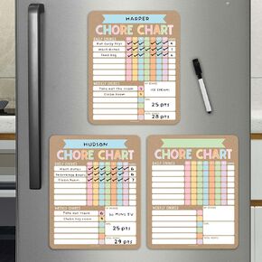 Magnetic Chore Chart for Kids – 3 Pack Dry Erase Chore Chart for Teens, Multiple Kids & Family, Kraft Responsibility Board for Home