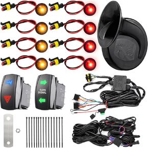 مجموعة إشارة الانعطاف UTV مع قرن 110D، مجموعة UTV Universal Street القانونية مع ضوء المخاطر، مجموعة الوامضة مع مفتاح الروك، إشارة الانعطاف للتوصيل والتشغيل المتوافقة مع Polaris Can-Am CFMOTO Pioneer in Kuwait