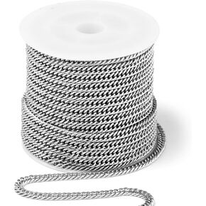 33 Feet Stainless Steel Double Cuban Link Chain Roll, 3.88mm Width 304 Stainless Steel Curb Chains Spool Bulk for Jewelry Making Chain