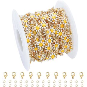 CREATZONE 16.8 قدم سلاسل ديزي المينا البيضاء مطلية بالذهب زهرة سلاسل المجوهرات النحاس سلسلة ربط الكابل مع بكرة لقلادة سوار DIY صنع in Kuwait