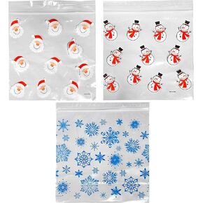 Set of 90 Assorted Christmas Holiday Treat Bags with Zip Lock! 3 Assorted Styles!90 Count (Pack of 1)