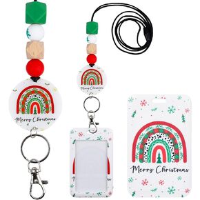 Social Worker Lanyard Badge Holder - Social Work Badge Holder with Lanyard Cute Boho Rainbow Leopard Lanyard with ID Holder Beaded Breakaway Lanyards for Women ID Card Protector Cover Office Gifts