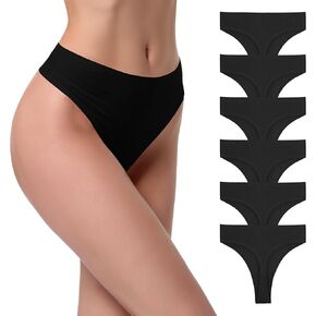 High Waist Cotton Thongs Women Cotton Rib Tummy Control Thongs Panties Pack 6