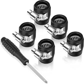 Thinkday Flexible Rubber Hose Pipe Clamps 6AN Hose Finisher Clamp with Screwdriver Black Pipe Finisher Clamps Hose Clamp Connectors for 3/8 Fuel/Oil/Gas/Air and Water Hose Tube, Pack of 5