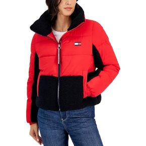 Tommy Hilfiger Women's Sportswear Nylon Sherpa Puffer Jacket, Scarlet, L