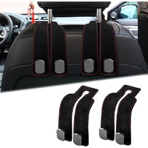Car Seat Hooks for Headrest, Soft Premium Leather Car Purse Hook with Double Metal Hooks, Car Seat Back Storage Hook for Purses and Bags (Black -2 Pack)
