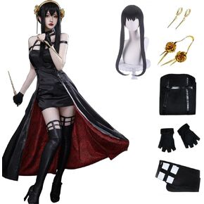 Yor Forger Cosplay Costume，Yor Cosplay，Anime Yor Black Dress Full Set with Wig Halloween