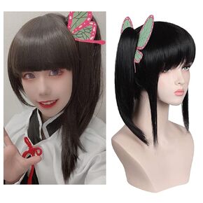 Brownish Black Wig with 4 Butterflies for Halloween and Cons