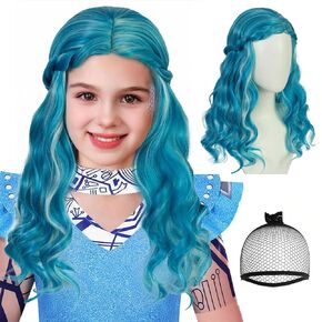 Anogol Hair Cap+ Blue Grey Wavy Wig Alien Wig Zombie Alien Long Blue Wig with Grey Highlights Peluca Azul Blue Princess Wig for Anime Cosplay Movie Costume Halloween Christmas Party