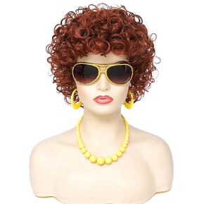 Tmlkhl Red Orange Wig for Costume Landlady Curly Reddish Orange Wig Heat Resistant Synthetic Adults Women’s Wig for Cosplay Halloween Party