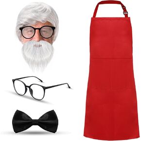 TaoBary 5 Pcs Halloween Costume Fast Food Costume Set with Red Apron Wig Glasses Bow Tie for Halloween in Saudi Arabia