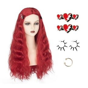 Yan Dream Women Long Wavy Red Wig with Hair Clips Middle Part Red Costume Cosplay Wig