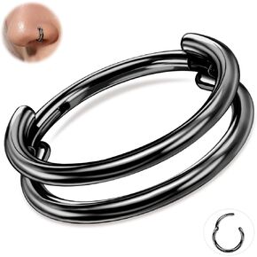 ONESING 16G/18G Double Septum Rings G23 Titanium Cartilage Hoop Earrings Helix Hoop Earring Stacked Conch Hoop Surgical Steel Piercing Jewelry Nose Rings Hoops for Women Men