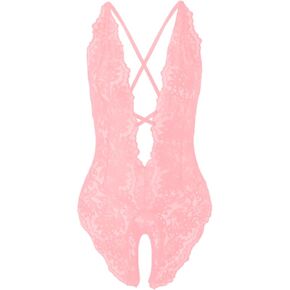 SOLY HUX Women's Floral Lace Criss Cross Backless Teddy Lingerie Bodysuit Babydoll