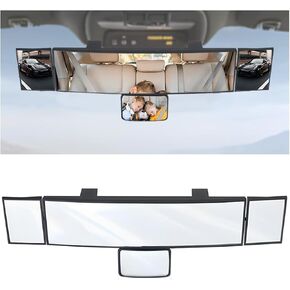 Car Rear View Mirror, 15 Inch Panoramic Vehicle Convex Rearview Mirror, Clip-on Automotive Large Wide Angle Extended Rear View Mirror Accessories, Universal for SUV, Truck, RV