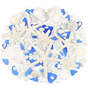 Fangoo Nautical Seashells Mixed Large Starfish 10oz Sea Glass Decor Sea Shells Conch Bulk Decorative Seashell for Beach Wedding Party Decor Home DIY Craft Fish Tank Decorations