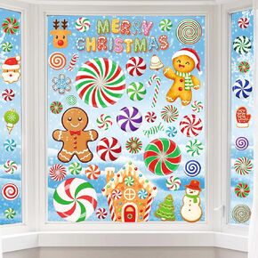 CYNOSA Christmas Candy Window Clings Candy Cane Christmas Decorations Christmas Stickers Christmas Candy Window Decals Christmas Window Decorations School Home Wall Window Decor