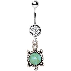 Pierced Owl Jade Shell Turtle Belly Button Ring in 316L Stainless Steel