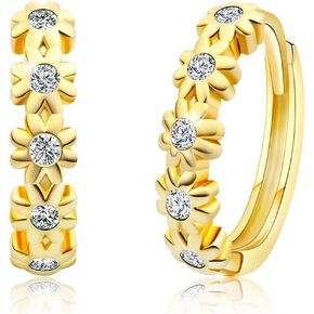 Huggie Earrings for Women Hypoallergenic Earrings for Girls Mini 14K Yellow Gold Plated Toddler Kids Cubic Zirconia Daisy Flower Small Hoop Earrings
