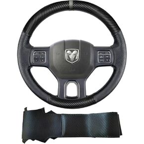 Hand Stitch Steering Wheel Cover Customized Fit for Dodge Ram Heavy Duty 1500/2500/3500/4500/5500 2013-2019 -Anti-Slip Breathable Carbon Fiber and Side Perforated Leather Black
