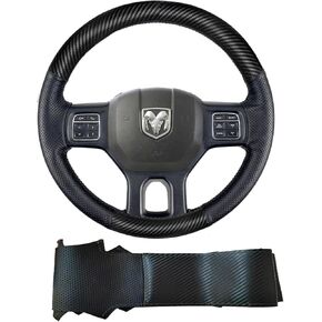Hand Stitch Steering Wheel Cover Customized Fit for Dodge Ram Heavy Duty 1500/2500/3500/4500/5500 2013-2019 -Anti-Slip Breathable Carbon Fiber and Side Perforated Leather Black