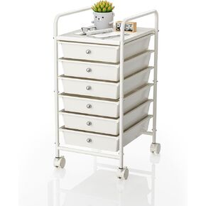 6 Drawers Rolling Utility Cart, Storage Drawer Organizer with 2 Lockable Caster Wheels, Multipurpose Mobile Rolling Art Craft Cart Organizer for Bathroom, Office, Kitchen, Gray