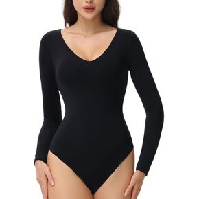 Long Sleeve Bodysuits V Neck Body Suits for Womens Sexy Thong Bodysuit Shirts Going Out Tops