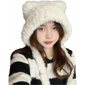 Women Winter Beanie Hats Knit Ear Flaps Cute Stuffed Bear Ears Fleece Lined Fluffy Ski Snow Hat