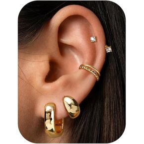 BESTEEL Chunky Gold Hoop Earrings for Women Trendy Small 14k Gold Plated Huggie Earring Set Thick Dainty Gold Hoops Silver Jewelry Hypoallergenic Earrings Stacks for Sensitive Ears