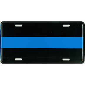 Thin Blue Line Metal License Plate – 6x12 inch Black and Blue Auto Tag for Cars and Trucks - in Support of Police and Law Enforcement Officers