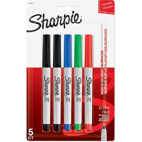 SHARPIE Permanent Markers, Ultra Fine Point, Assorted Colors, 6 Packs of 5 (30 Count)