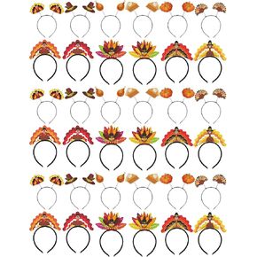 Riceshoot 36 Pcs Thanksgiving Turkey Headband Thanksgiving Turkey Accessories Thanksgiving Pumpkin Party Favors Decorations, 12 Styles