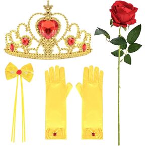 Vividsun Princess Costume Accessories,Yellow Tiara Crown Bow Hair Clips,Gloves and Rose Flower Set,for Girls Princess Costume