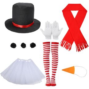 Christmas Costumes for Women, 7 Pcs Adult Snowman Costume Kit Tutu Skirt Scarf Hat Gloves Fake Carrot Nose for Women Party Christmas Cosplay