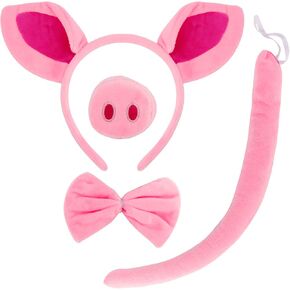 Pig Costume Pig Ears Headband Pig Nose，Tail, and Bow Tie for Women Girls Adults Pink Pig Ears Costumes Accessories for Halloween