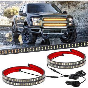 XRIDONSEN 2PCS 30 inch Truck Grill Emergency Lights Strip 360 LED Red White Grille Strobe Lights Flashing Warning Hazard Safety Waterproof First Responder Lights for Vehicles Firefighter Fire Trucks