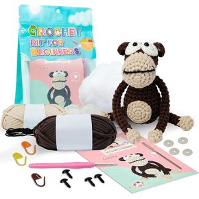 Crochet Kit for Beginners Adults Starter Friendly Crochet Kit with Step-by-Step Video Tutorials,Learn to Cute Gorilla Crochet Animal Kits,DIY Knitting Supplies,Easy Peasy Yarn for Crochet Lovers