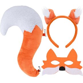 Animal Fox Costume Set,Fox Ears and Tail Set with Fox Headband Fox Tail Fox Mask for Animal Costume Cosplay World Book Day Birthday Party Accessories Halloween Costume Fancy Dress Party Supplies