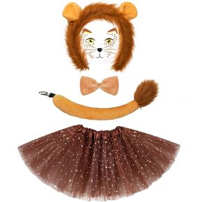 5 Piece Lion/Tiger/Dalmatian Costume Set Headband Tail Face Sticker and Tutu for Women Girls Halloween Cosplay